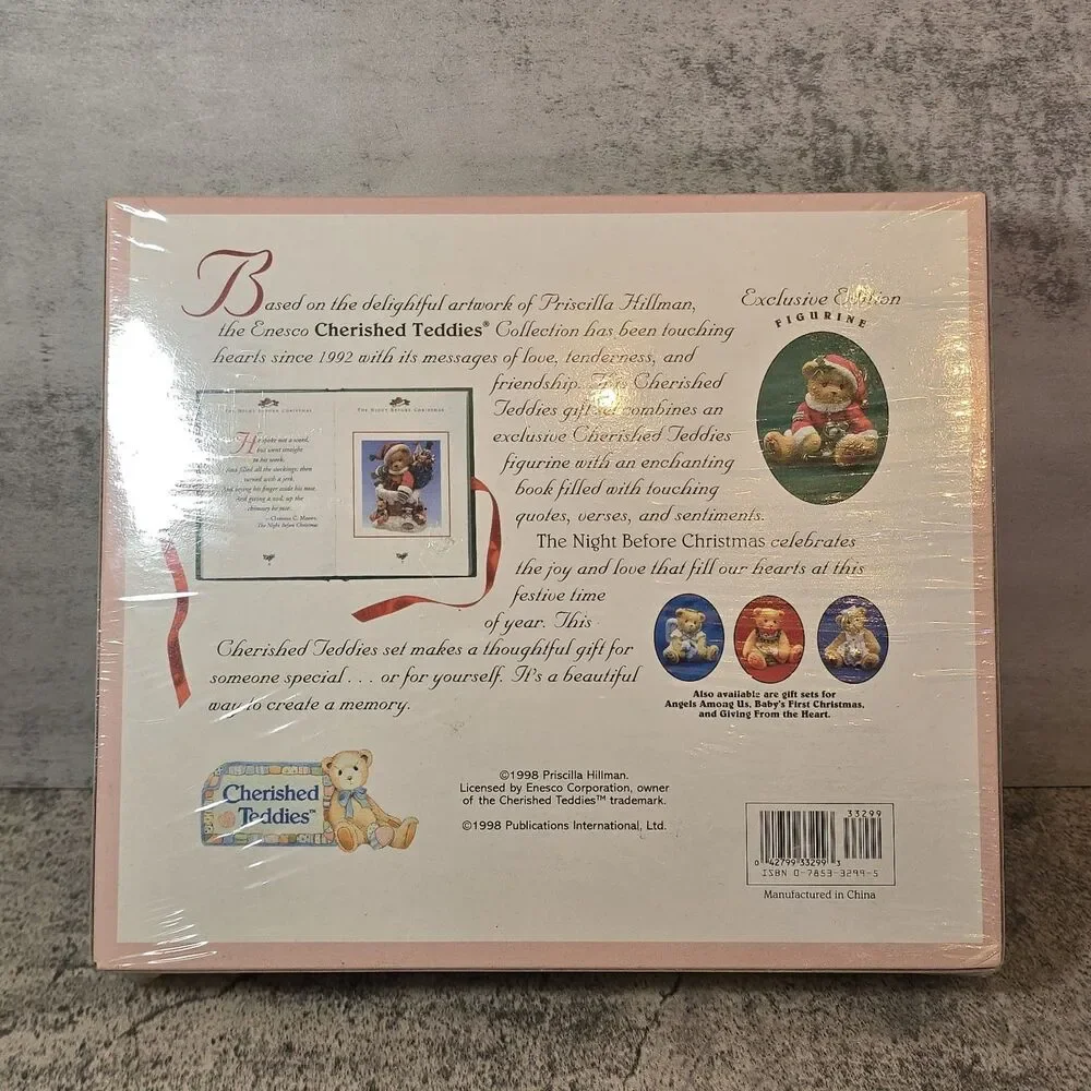NEW Cherished Teddies Book and Figurine Gift Set The Night Before Christmas 1998